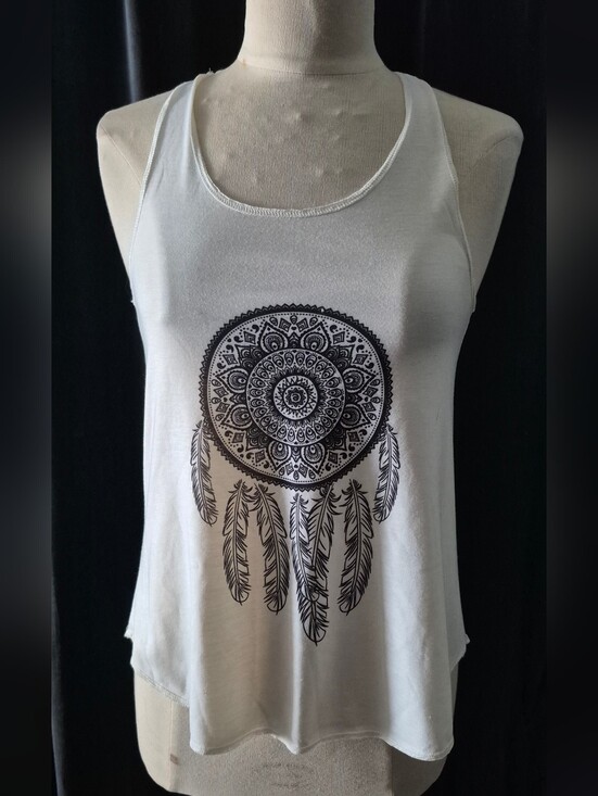Desigual Tops - Desigual White Tank Top with Black Dreamcatcher Graphic